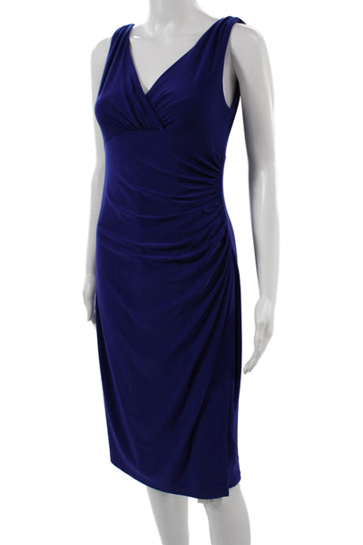 Lauren Ralph Lauren Women Sheath Dress Blue V-Neck Sleeveless Knee Size 6P