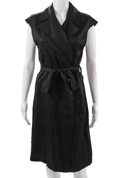 T Tahari Women Black Collared Wrap Dress Knee Length Sleeveless Size S