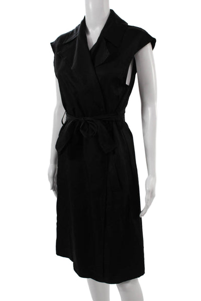 T Tahari Women Black Collared Wrap Dress Knee Length Sleeveless Size S