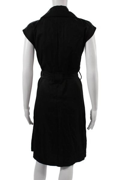 T Tahari Women Black Collared Wrap Dress Knee Length Sleeveless Size S