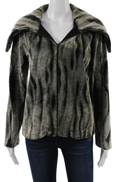 Joseph Ribkoff Womens Designer Animal Print Collared Zip Jacket Gray Size 6
