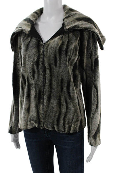 Joseph Ribkoff Womens Designer Animal Print Collared Zip Jacket Gray Size 6