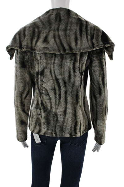 Joseph Ribkoff Womens Designer Animal Print Collared Zip Jacket Gray Size 6
