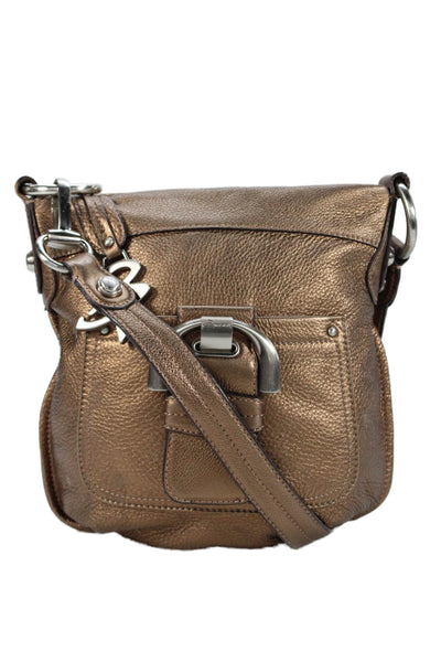 B Makowsky Womens Leather Crossbody Shoulder Handbag Brown Metallic