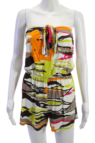 Trina Turk Women Romper Strapless Abstract Brown Cotton Sleeveless Size XS