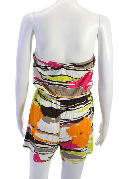 Trina Turk Women Romper Strapless Abstract Brown Cotton Sleeveless Size XS