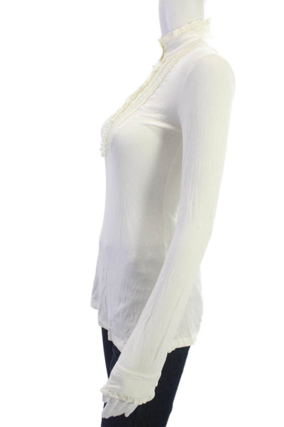 BCBG Max Azria Women White High Neck Button Up Long Sleeve Blouse Size 2XS