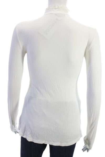 BCBG Max Azria Women White High Neck Button Up Long Sleeve Blouse Size 2XS