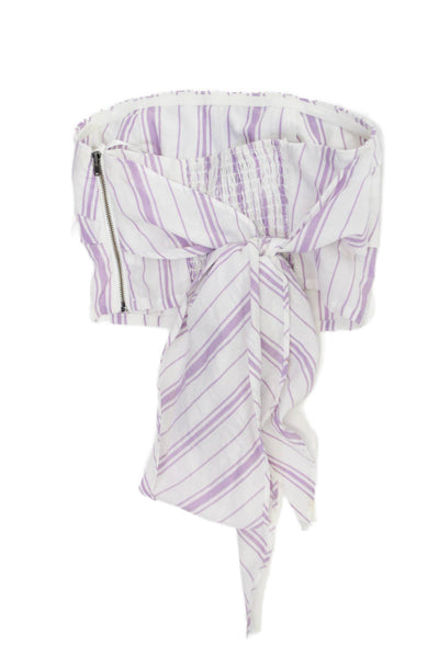 L'Academie Women Cropped Sleeveless Striped Purple Tie Neck Top Size 2XS
