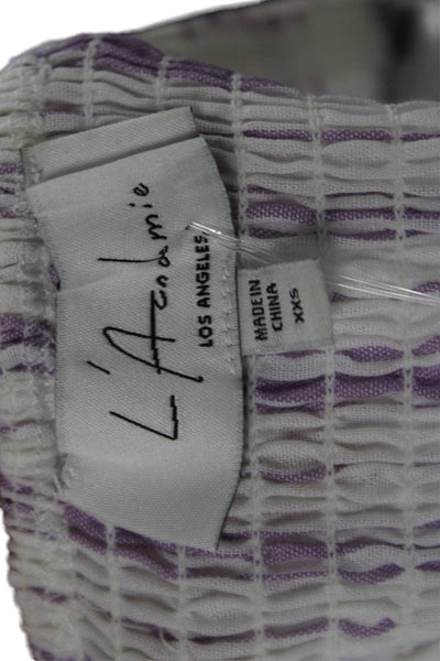 L'Academie Women Cropped Sleeveless Striped Purple Tie Neck Top Size 2XS