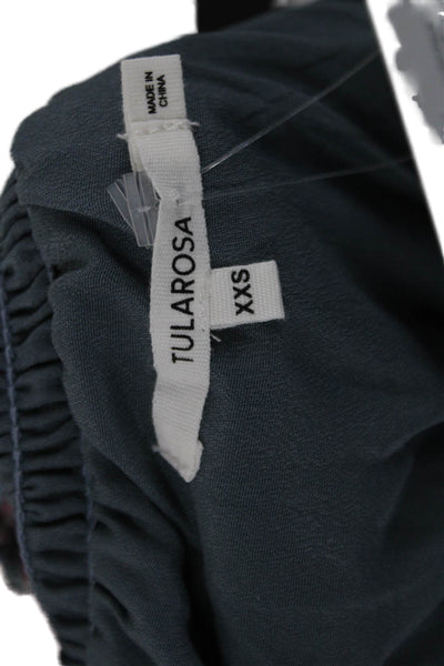 Tularosa Womens Cropped Sleeveless Boho Floral Drawstring Blue Top Size 2XS