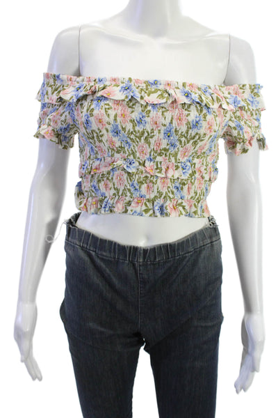 ASTR Womens Cropped Floral Bohemian Rayon Short Sleeve Top Size XS