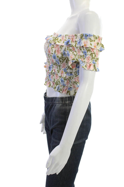 ASTR Womens Cropped Floral Bohemian Rayon Short Sleeve Top Size XS