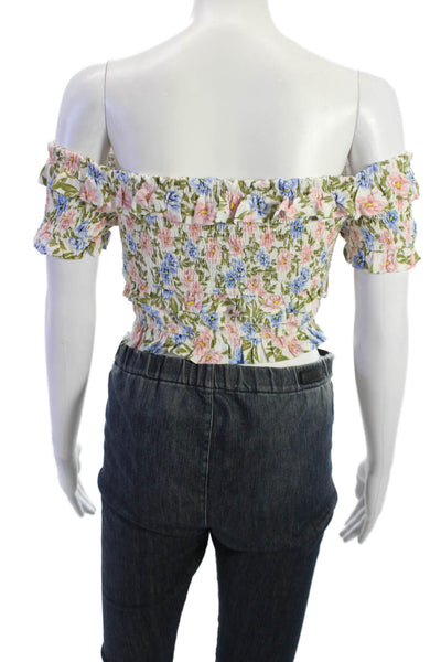 ASTR Womens Cropped Floral Bohemian Rayon Short Sleeve Top Size XS