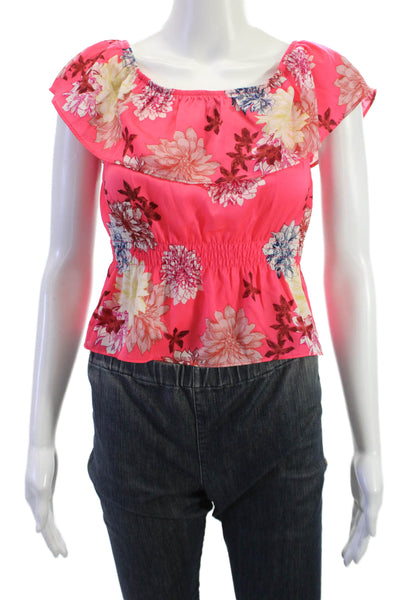 BB Dakota Womens Cropped Floral Blouse Pink Sleeveless Size XS