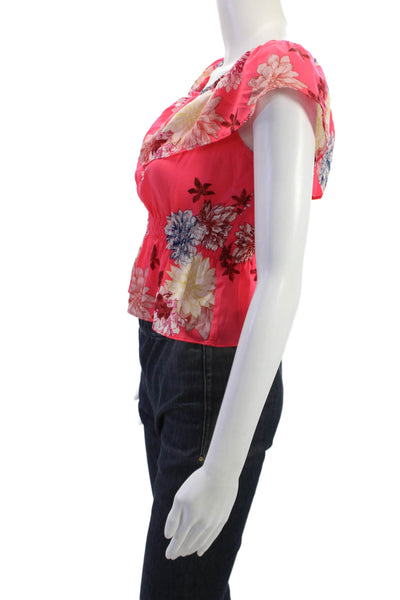 BB Dakota Womens Cropped Floral Blouse Pink Sleeveless Size XS