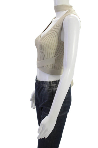 BCBG Max Azria Women Cropped Striped V-Neck Tank Beige Size 2XS