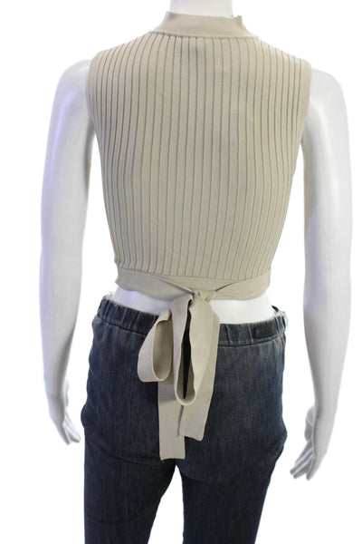 BCBG Max Azria Women Cropped Striped V-Neck Tank Beige Size 2XS