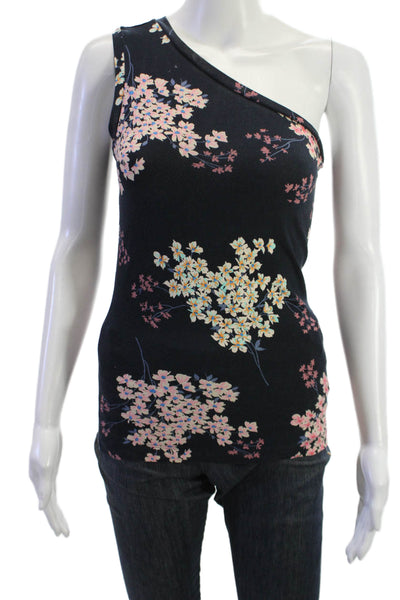 Rebecca Taylor Women Black Floral Tank Top Sleeveless Cotton Spandex Size XS