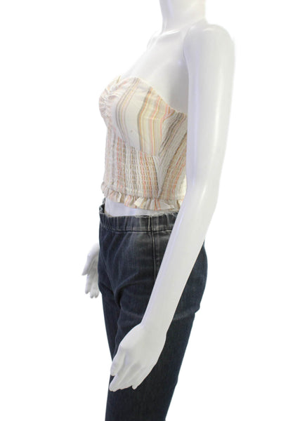 Tularosa Women Cropped Sleeveless Plaid Bohemian Top Beige Cotton Size 2XS