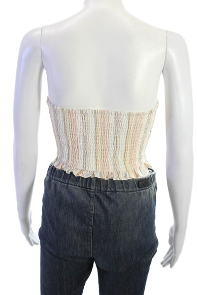 Tularosa Women Cropped Sleeveless Plaid Bohemian Top Beige Cotton Size 2XS