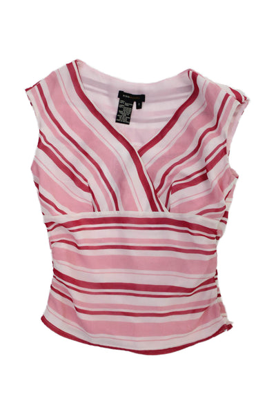 BCBGMAXAZRIA Womens Silk Striped V-Neck Sleeveless Blouse Pink Hook Eye Size 0