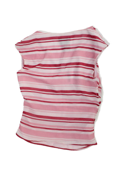 BCBGMAXAZRIA Womens Silk Striped V-Neck Sleeveless Blouse Pink Hook Eye Size 0