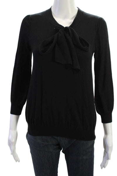 Milly Womens Pullover Sweater Black Round Neck 3/4 Sleeve Size S
