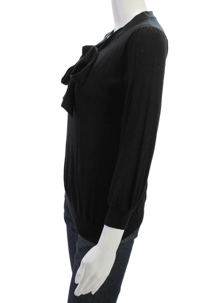 Milly Womens Pullover Sweater Black Round Neck 3/4 Sleeve Size S