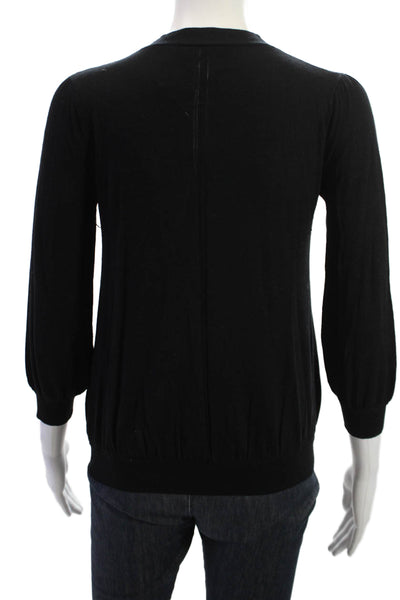 Milly Womens Pullover Sweater Black Round Neck 3/4 Sleeve Size S