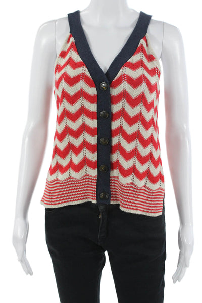 Cotton By Autumn Cashmere Women Red Geometric V Neck Camisole Button Up Size S