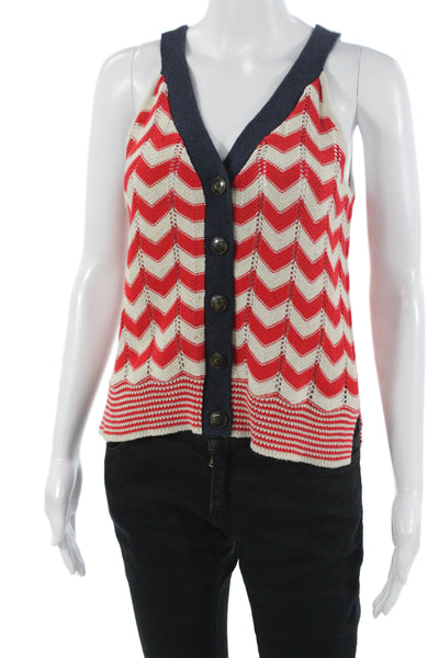 Cotton By Autumn Cashmere Women Red Geometric V Neck Camisole Button Up Size S