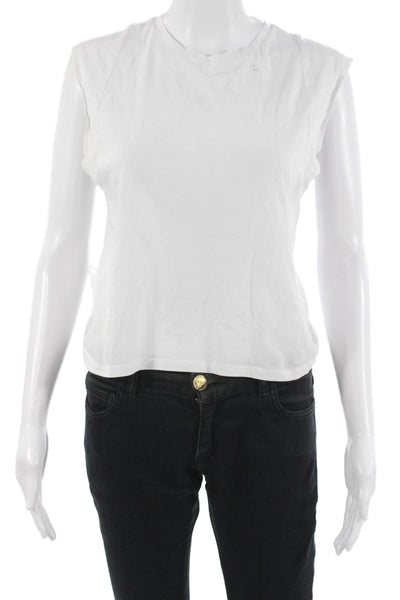Frame Women Sleeveless Cropped T-Shirt White Pima Cotton Crew Neck Size M