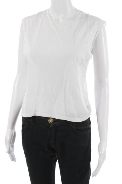 Frame Women Sleeveless Cropped T-Shirt White Pima Cotton Crew Neck Size M