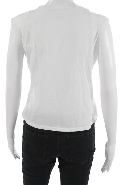 Frame Women Sleeveless Cropped T-Shirt White Pima Cotton Crew Neck Size M