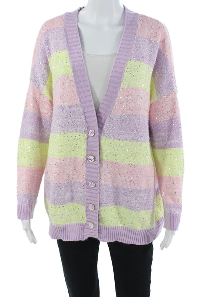 Olivia Rubin Unisex Pink Striped V-Neck Button Cardigan Long Sleeve Size S