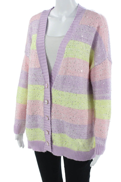 Olivia Rubin Unisex Pink Striped V-Neck Button Cardigan Long Sleeve Size S