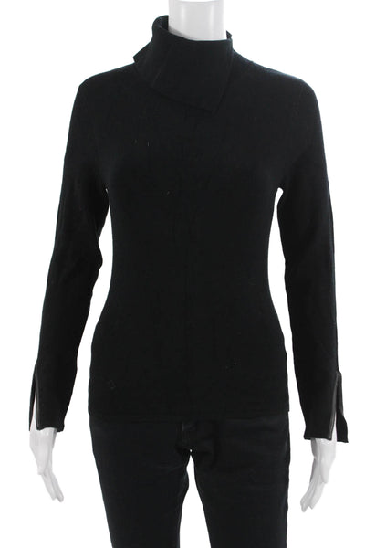 Max Studio Unisex Pullover Sweater Black Mock Neck Zip Long Sleeve Size L