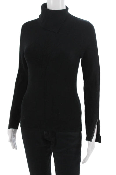 Max Studio Unisex Pullover Sweater Black Mock Neck Zip Long Sleeve Size L