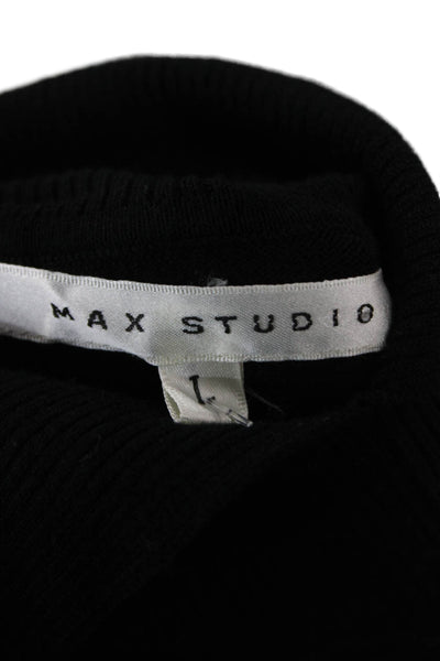 Max Studio Unisex Pullover Sweater Black Mock Neck Zip Long Sleeve Size L