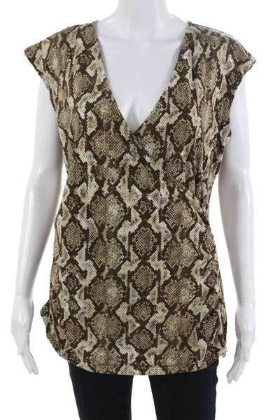 Michael Michael Kors Womens Tunic Beige Snake V-Neck Zip Sleeveless Size L