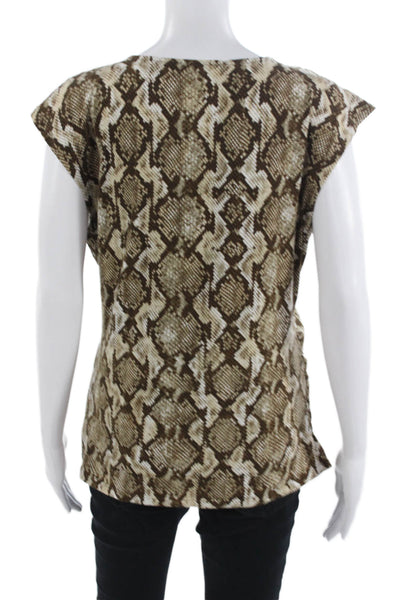 Michael Michael Kors Womens Tunic Beige Snake V-Neck Zip Sleeveless Size L