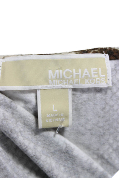 Michael Michael Kors Womens Tunic Beige Snake V-Neck Zip Sleeveless Size L
