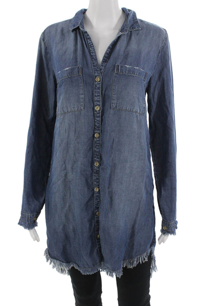 Bella Dahl Women Tunic Button Up Collared Long Sleeve Dark Blue Tencel Size S