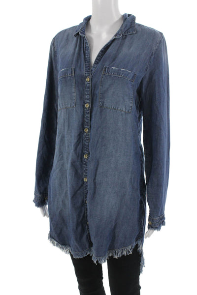 Bella Dahl Women Tunic Button Up Collared Long Sleeve Dark Blue Tencel Size S
