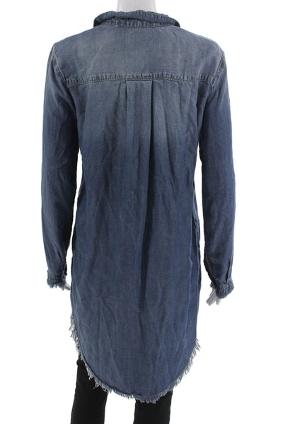 Bella Dahl Women Tunic Button Up Collared Long Sleeve Dark Blue Tencel Size S