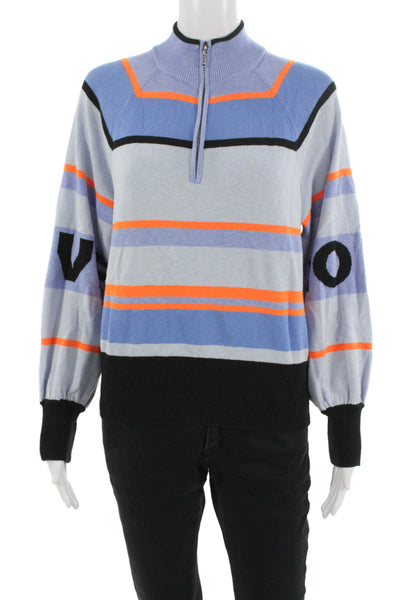 WISPR Unisex Striped Black Mock Neck Zip Pullover Sweater Long Sleeve Size S