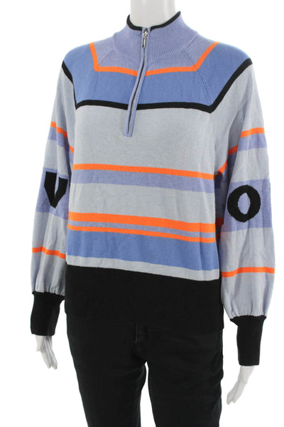 WISPR Unisex Striped Black Mock Neck Zip Pullover Sweater Long Sleeve Size S
