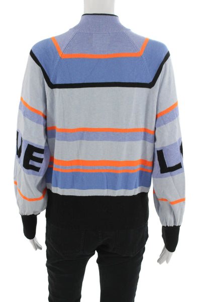 WISPR Unisex Striped Black Mock Neck Zip Pullover Sweater Long Sleeve Size S