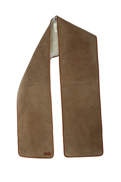 Hermes Womens Shearling Lambskin Wool Skin Scarf Camel Blanc Size 25CMX190CM